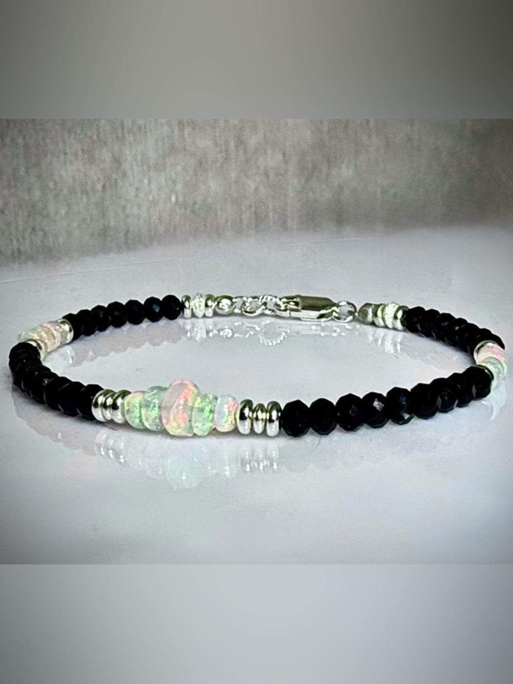 Ethiopian Opal Black Spinel Bracelet in Sterling Silver - Picture 3 of 8